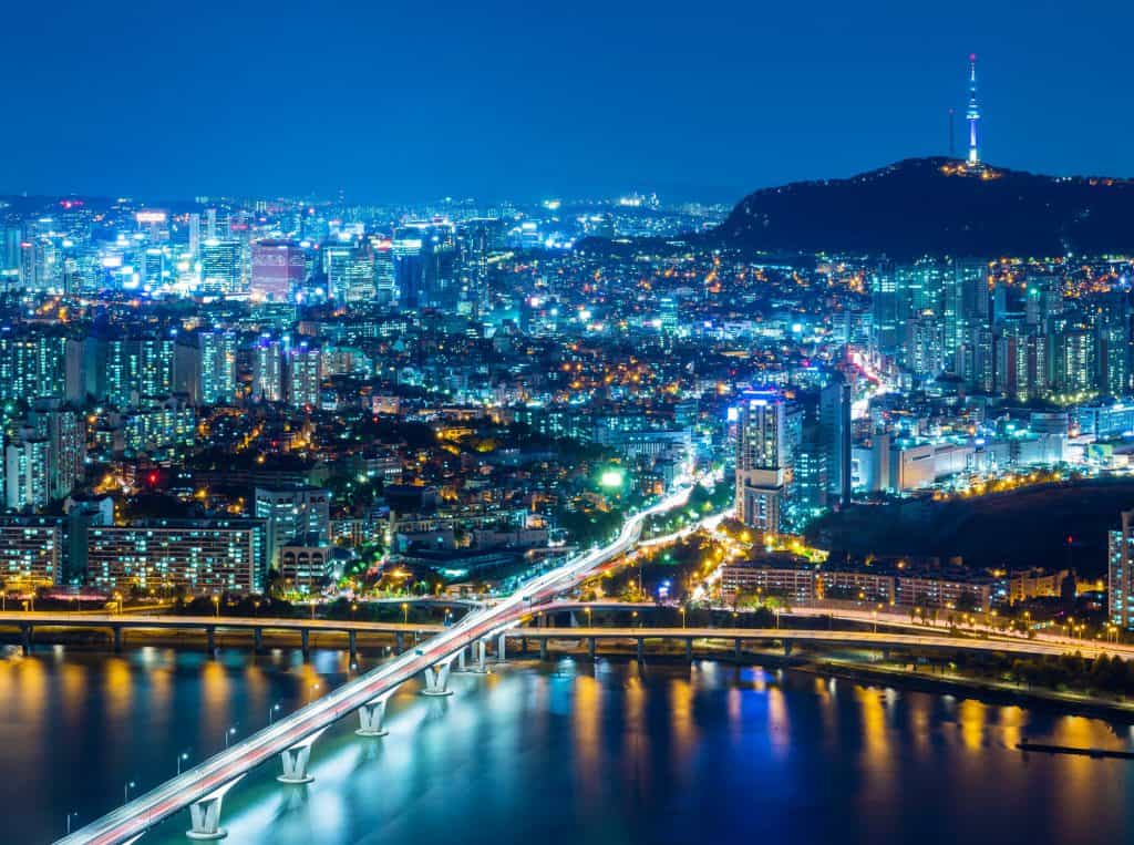 Seoul, South Korea skyline at night